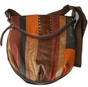 The Sak Brown Patchwork Deena Flap Classic Bucket Crossbody Bag NWT